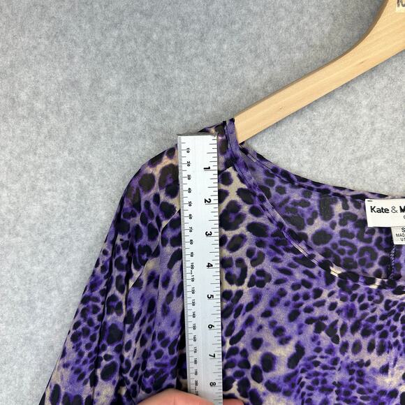 Kate & Mallory Designs Top Womens Size Small Purple Leopard Animal Print Sheer - Picture 9 of 12